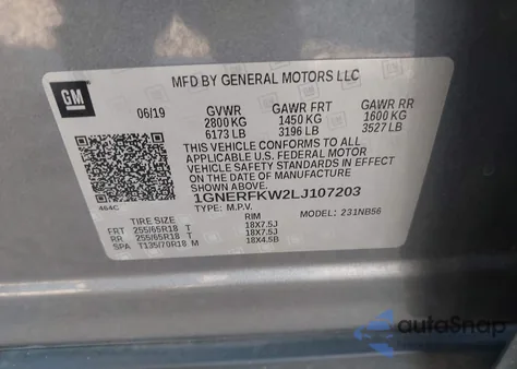 2020 Chevrolet Traverse Fwd Ls z USA, uszkodzony, nr VIN 1GNERFKW2LJ107203